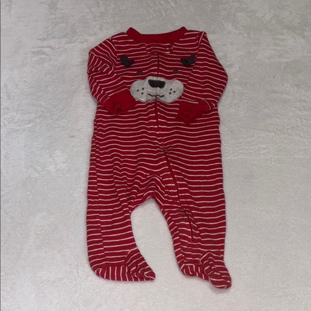 carters Red Striped zipper One Piece footie/ sleeper